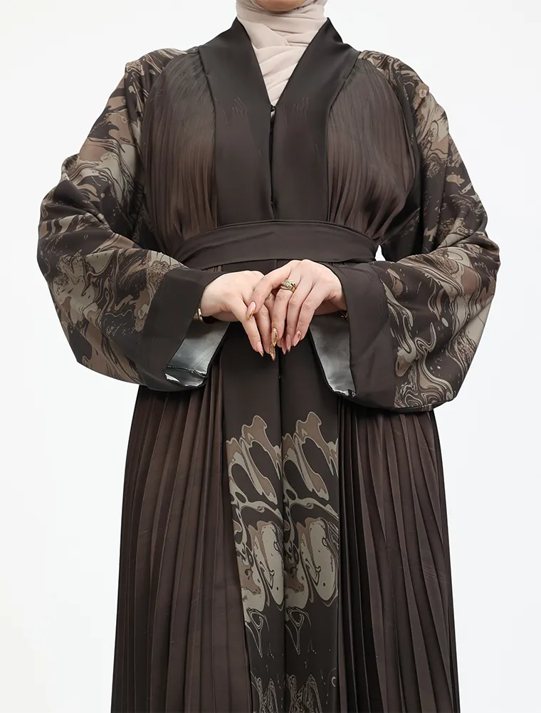 Choc Marble Pleated Silhouette Abaya